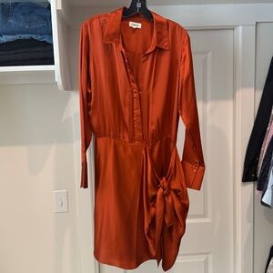 L'AGENCE Rust Atlas Wrap Long Sleeve Dress